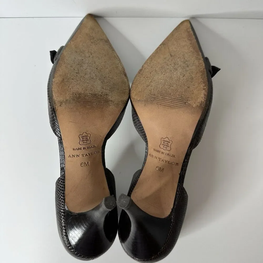 Ann Taylor D'Orsay Pumps 6M Brown‎ Snakeskin Pattern Buckle Pointed Toe 3" Heel - Picture 6 of 16